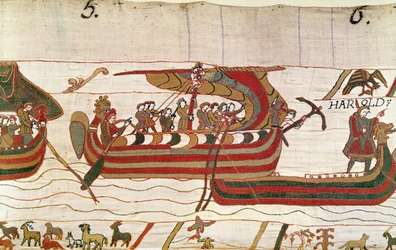 Die Schiffe werden von den Winden in das Gebiet von Graf Guy von Ponthieu getrieben, Teppich von Bayeux